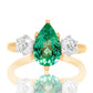 1.66 ct Colombian emerald and old mine cut diamond three stone ring