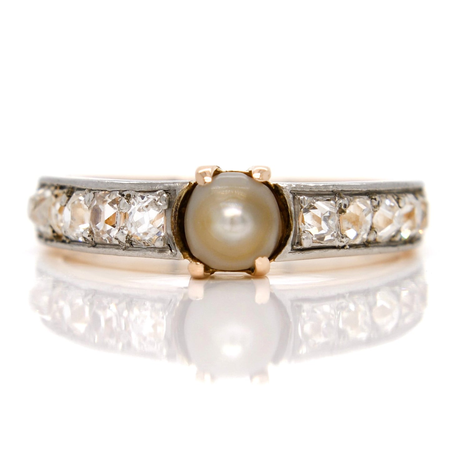 Antique pearl and old mine cut diamond band ring