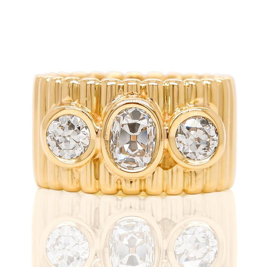 Vintage 1.22 ct elongated old mine and old European cut diamond band ring