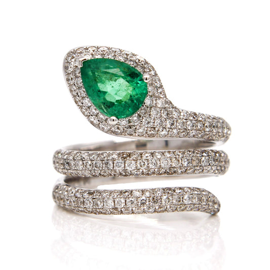 1.13 ct pear cut emerald and diamond snake ring