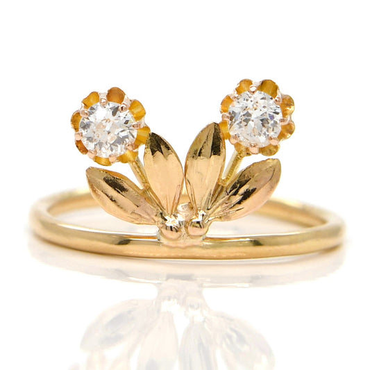 0.24 ct old European cut diamond double flower ring