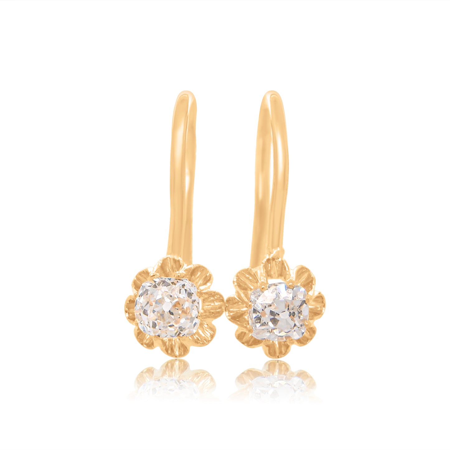 Antique 0.42 ct old mine cut diamond buttercup earrings