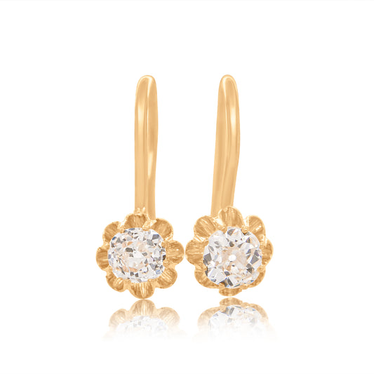 Antique 0.42 ct old mine cut diamond buttercup earrings