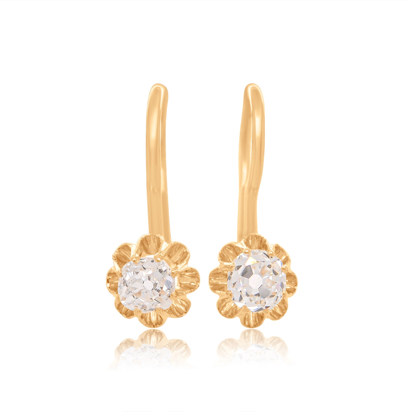 Antique 0.40 ct old mine cut diamond buttercup earrings