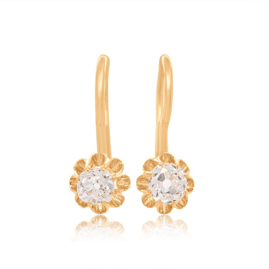 Antique 0.40 ct old mine cut diamond buttercup earrings