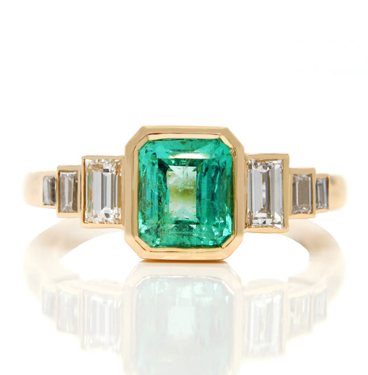 1.25 ct Colombian emerald and baguette cut diamond ring