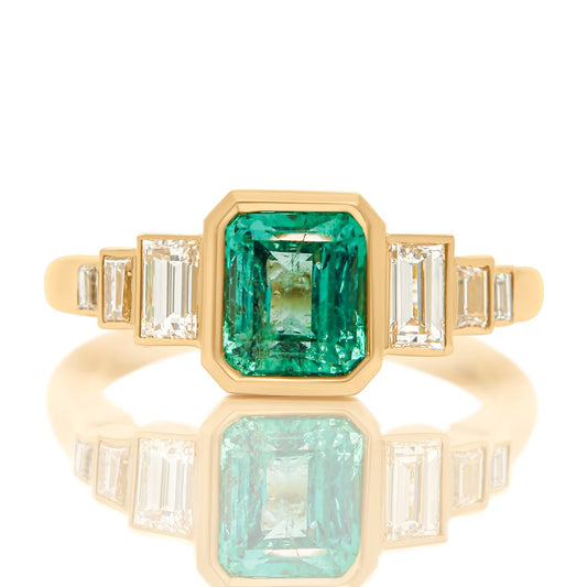 1.25 ct Colombian emerald and baguette cut diamond ring