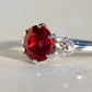 1.84 ct Burmese spinel and old mine cut diamond three stone ring