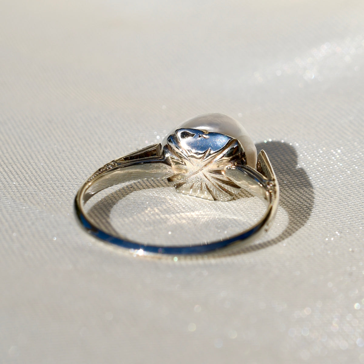 Antique natural saltwater pearl solitaire ring