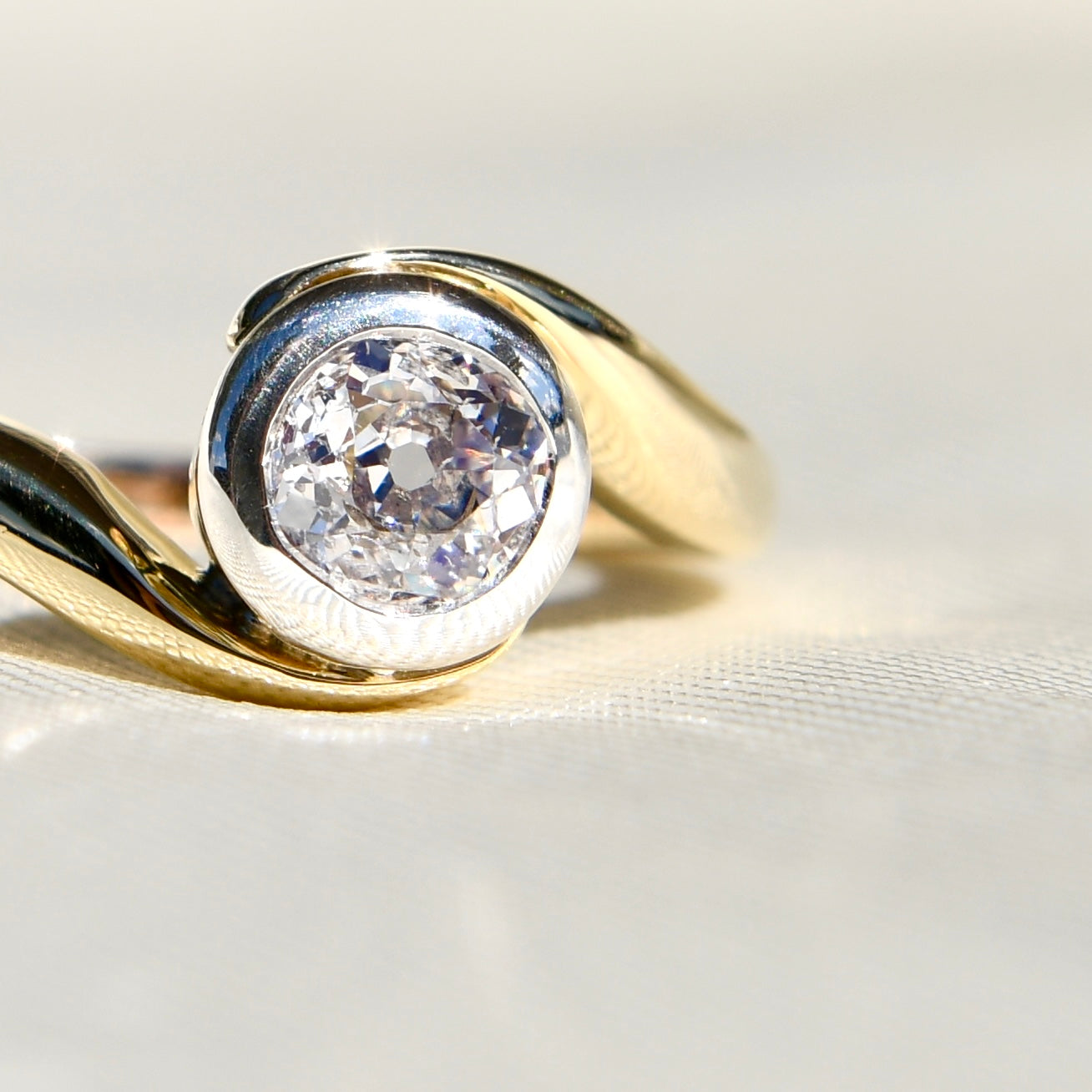 Antique 0.50 ct old mine cut diamond tourbillon ring