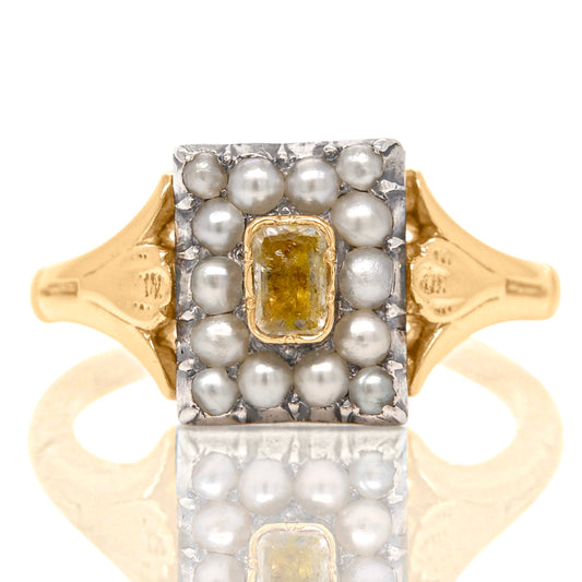 Antique Victorian citrine and seed pearl ring