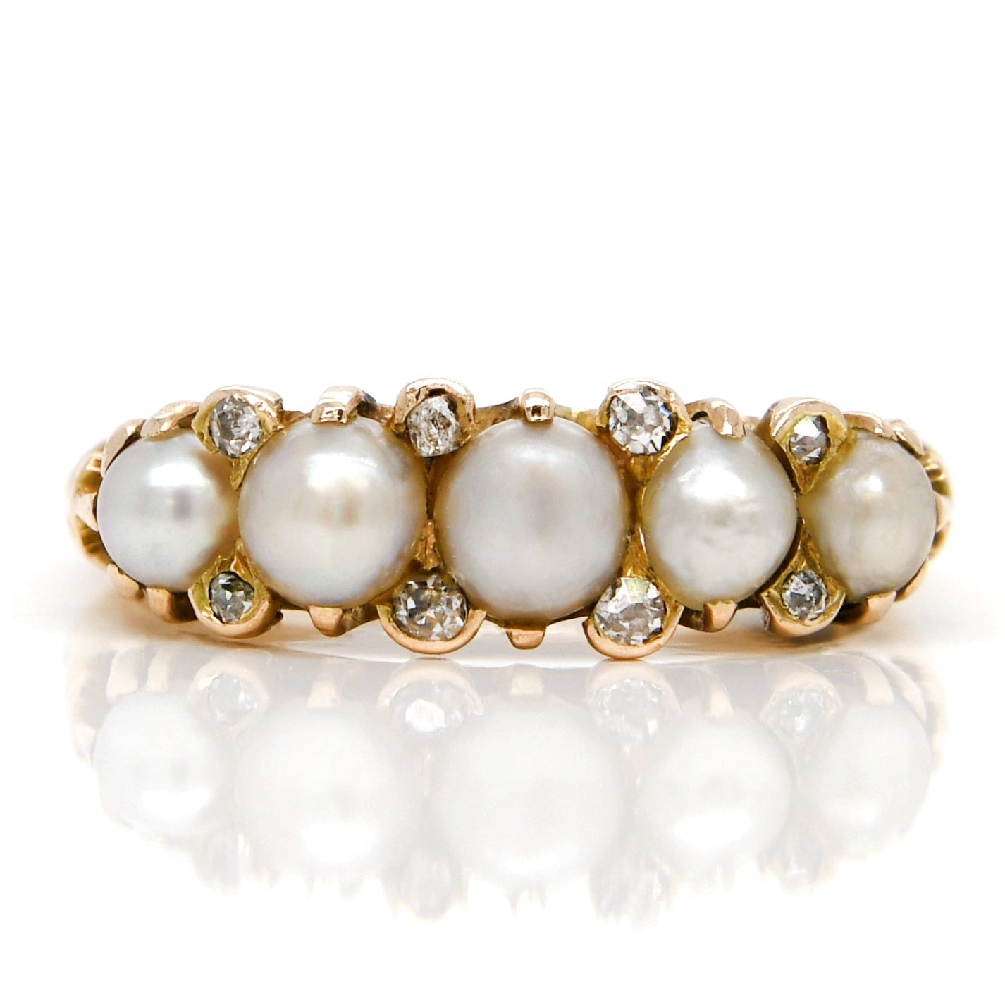 Antique natural pearl and diamond band ring