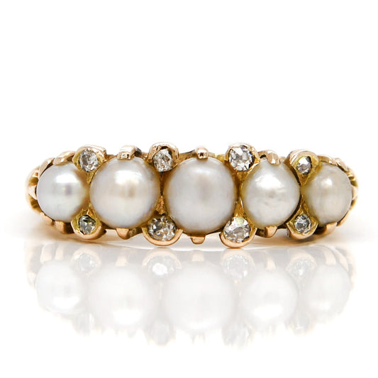 Antique natural pearl and diamond band ring