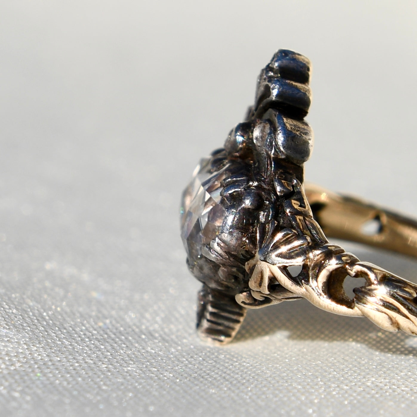 Antique Georgian rose cut diamond double heart ring, 18th century