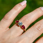 0.84 ct old European cut diamond and ruby three stone ring