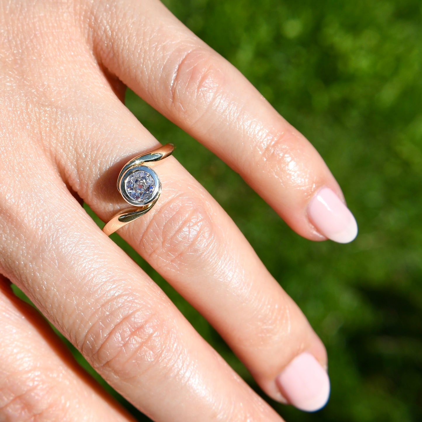 Antique 0.50 ct old mine cut diamond tourbillon ring