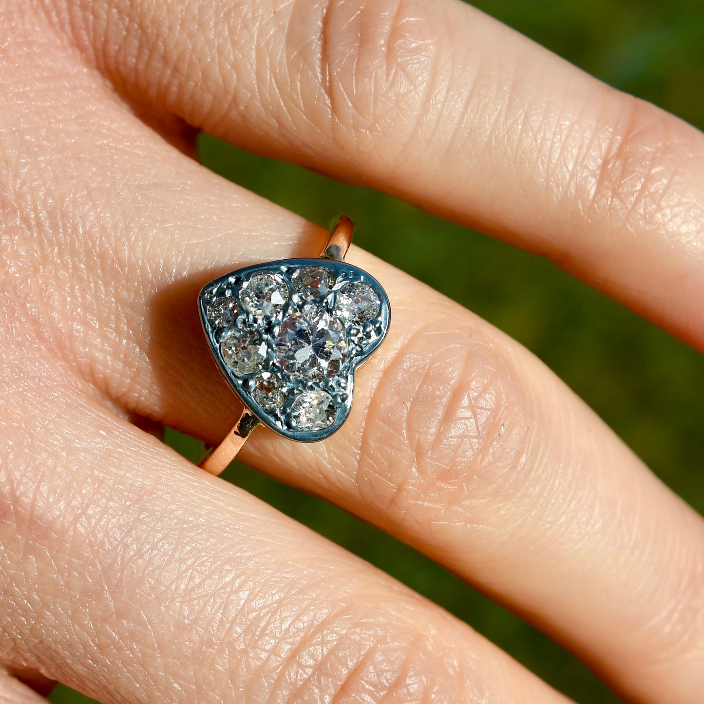 4/4 - Antique 1.00 ct transitional and old mine cut diamond heart ring
