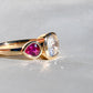 1.18 ct old mine cut diamond and ruby three stone ring