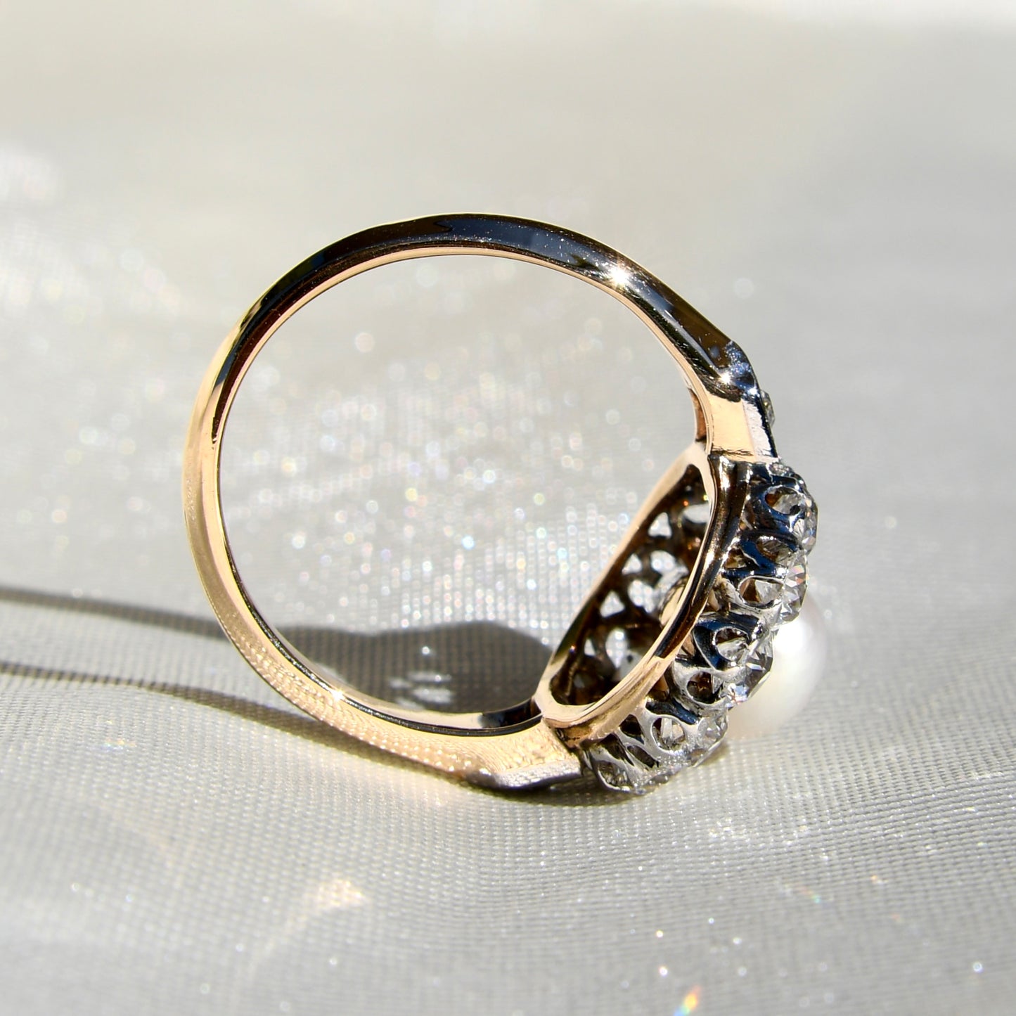 Antique Belle Époque natural pearl and 1.36 ct old European cut diamond daisy ring