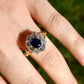 1.15 ct sapphire and old mine cut diamond cluster ring