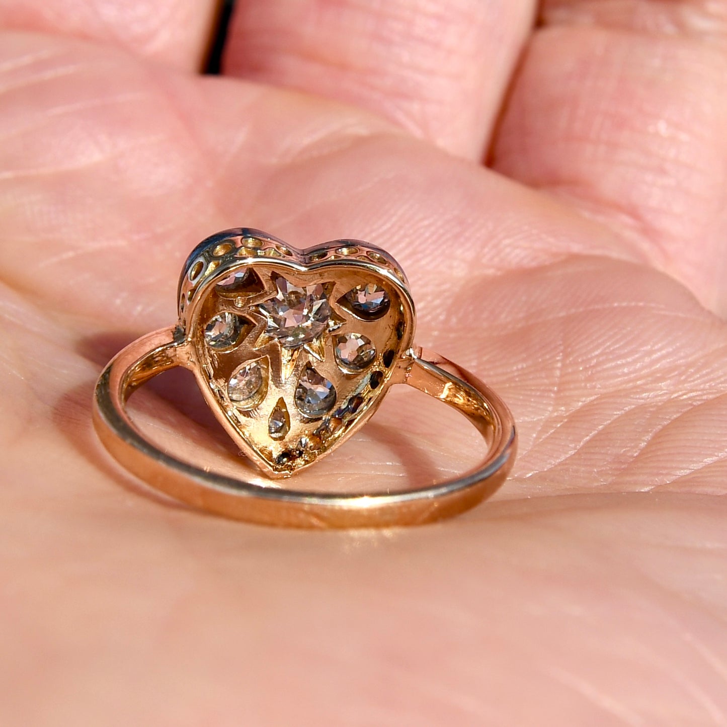 4/4 - Antique 1.00 ct transitional and old mine cut diamond heart ring