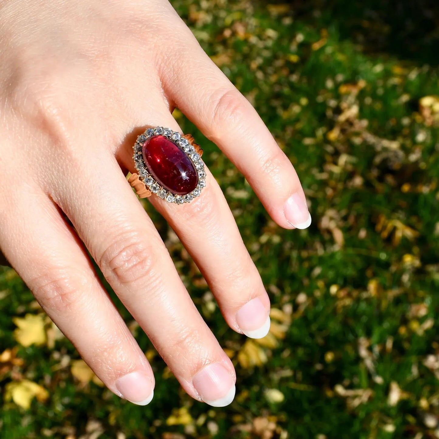 Installment 1/7 - 8.68 ct tourmaline and old European cut diamond cluster ring