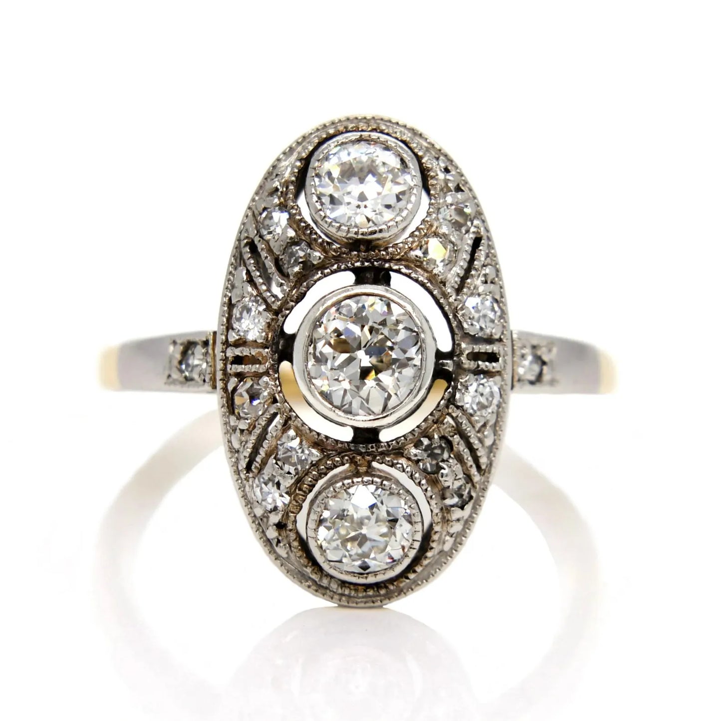 Antique 0.77 ct old European cut diamond navette ring