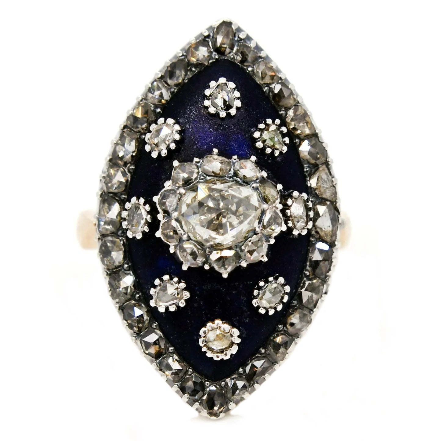 Antique rose cut diamond and bristol glass ring, 18th century