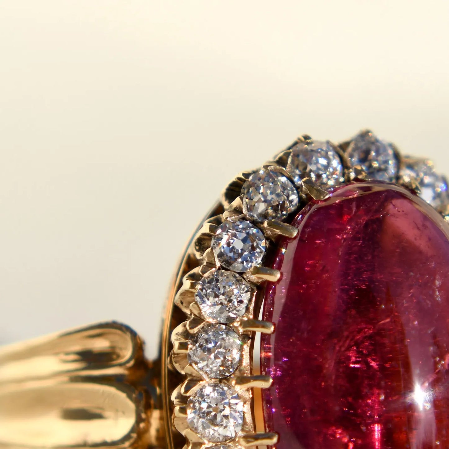 Installment 1/7 - 8.68 ct tourmaline and old European cut diamond cluster ring