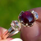 2.15 ct tourmaline cabochon and rose cut diamond three stone ring