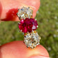 0.94 ct ruby and old mine cut diamond three stone ring