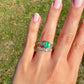 0.91 ct Colombian emerald and pear rose cut diamond three stone ring
