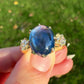 Installment 4/8 - 4.27 ct sapphire cabochon and old mine cut diamond three stone ring