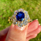 1.15 ct sapphire and old mine cut diamond cluster ring