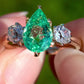 1.66 ct Colombian emerald and old mine cut diamond three stone ring