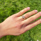 0.63 ct old mine and pear rose cut diamond three stone ring