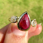 1.26 ct Tourmaline pear and old mine cut diamond three stone ring
