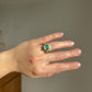 2.65 ct Colombian emerald and old mine cut diamond three stone ring