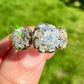 3.35 ct old mine cut diamond three stone ring