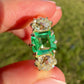 0.95 ct Colombian emerald and old mine cut diamond three stone ring