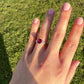 1.84 ct Burmese spinel and old mine cut diamond three stone ring