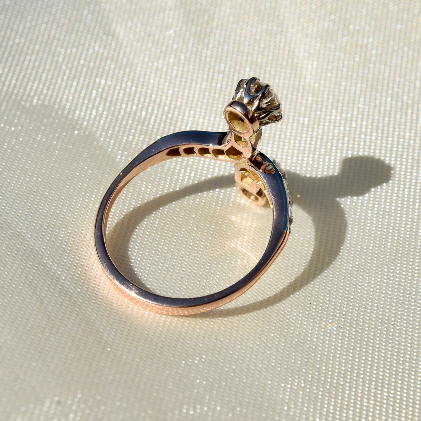 Antique 1.30ct old European cut diamond Toi et Moi ring