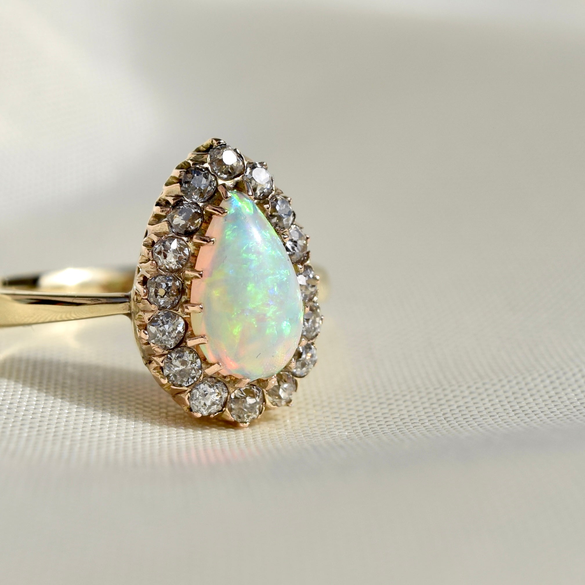 Antique Art Deco White Opal and Diamond Ring in 14k White Gold | Size